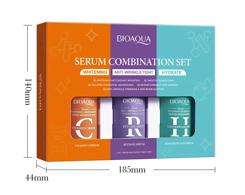 Набір сироваток для обличчя Bioaqua Serum Combination Set (Вітамін C, Ретинол, Гіалуронова кислота), 3х30 мл Набір сироваток для обличчя Bioaqua Serum Combination Set (Вітамін C, Ретинол, Гіалуронова кислота), 3х30 мл