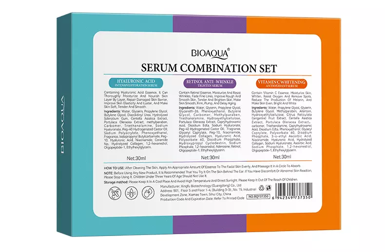 Набір сироваток для обличчя Bioaqua Serum Combination Set (Вітамін C, Ретинол, Гіалуронова кислота), 3х30 мл Набір сироваток для обличчя Bioaqua Serum Combination Set (Вітамін C, Ретинол, Гіалуронова кислота), 3х30 мл