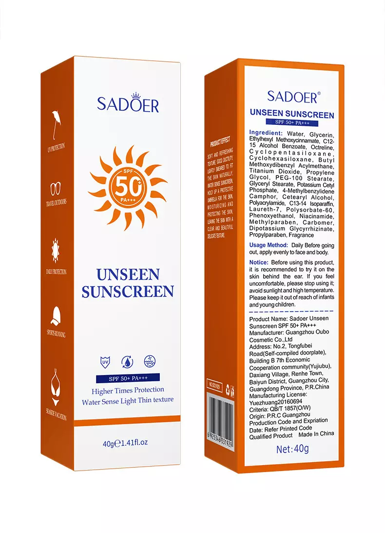 Солнцезащитный крем с SPF 50+ SADOER Unseen Sunscreen, 40 г