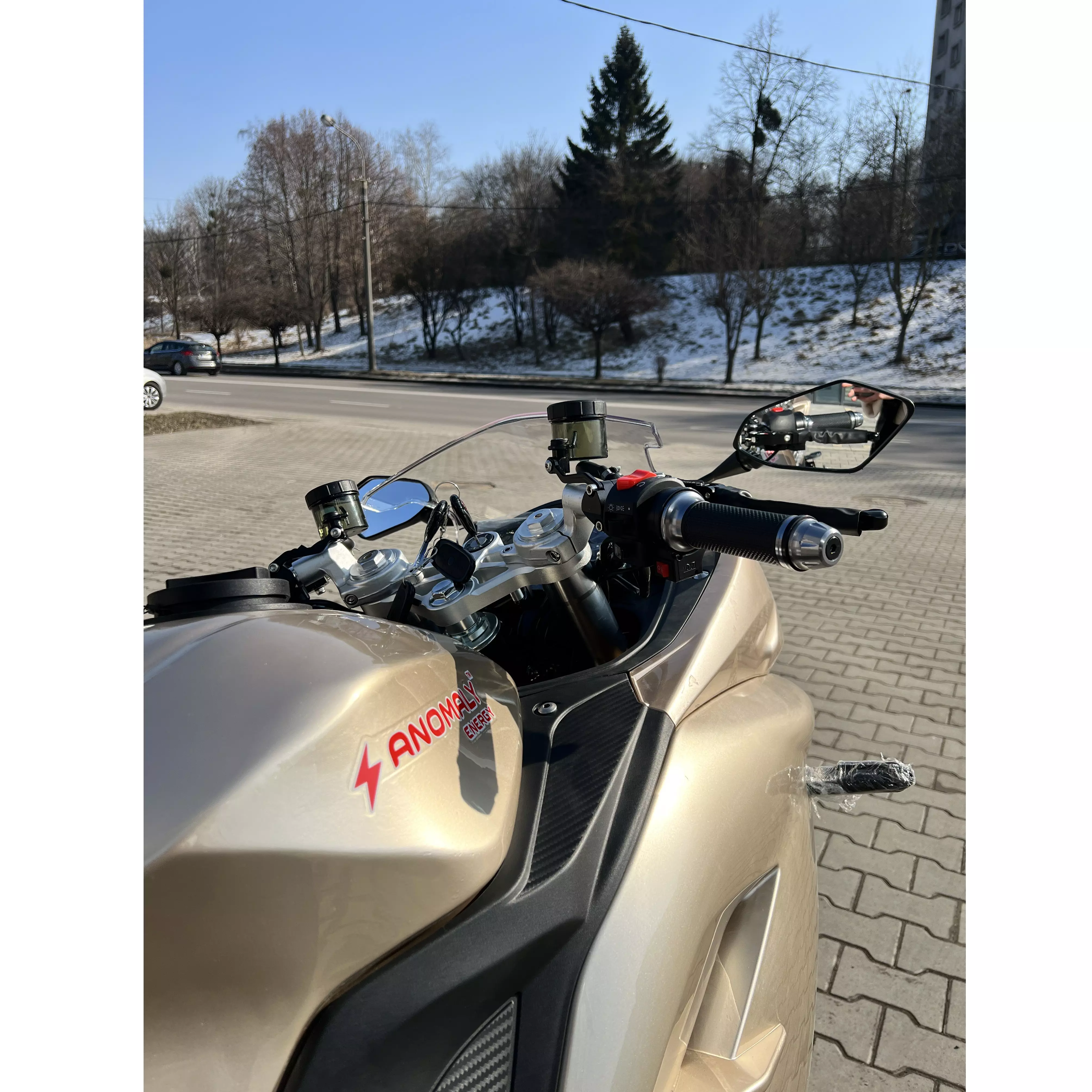 Електромотоцикл 10000W Anomaly Energy Panigal V1 72V 100Ah Li-ion NMC батарея (Turan gold/бежевий)