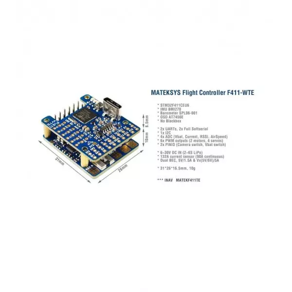 Полетный контроллер для FPV Matek Flight Controller F411-WTE Полетный контроллер для FPV Matek Flight Controller F411-WTE