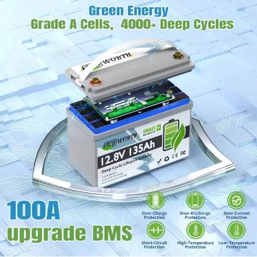 Літій-залізо-фосфатний акумулятор (LiFePO4) TCBWorth 12.8V 135Ah 1728Wh Літій-залізо-фосфатний акумулятор (LiFePO4) TCBWorth 12.8V 135Ah 1728Wh